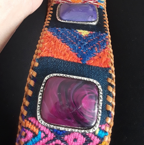 Multi-color Leather Embroidered Belt Size Small - Picture 11 of 12